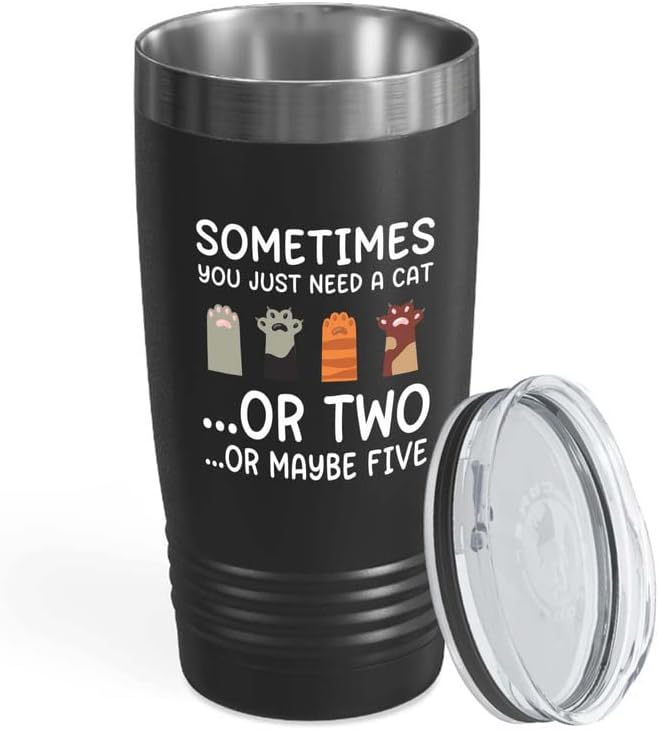  Cat Owner Black Tumbler 20oz - Find Your Body - Cat Women Fun Cat Parents Stuff Lady Paws Pet Dad Gifts