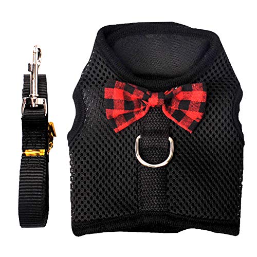  XxiaoTHAWxe Pet Leash Traction Rope, Small Animal Rabbits Hamster Vest Harness Walking Soft Bowknot Mesh Chest Strap For Walking Training Running - Black L