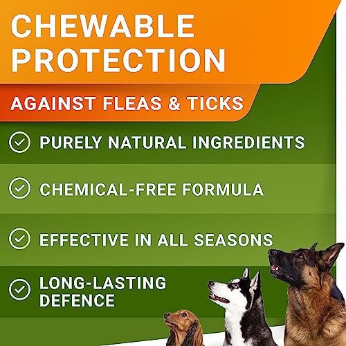  Natural Flea And Tick Prevention Chews For Dogs - Chewable Tablets For Dogs - All Breeds And Ages - Made In USA Flea And Tich Remover Supplement - Bacon - 120 Treats