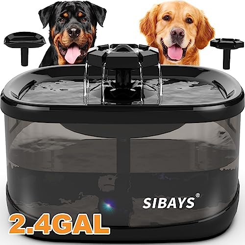  SIBAYS 9L 300OZ 2.4GAL Dog Water Fountain For Large Dogs,3 Sprouts Pet Water Fountain For Dogs,Multi Pets,3 In 1 Light,Automaticlly Super Quiet,4 Layer Filter,BPA-Free Material