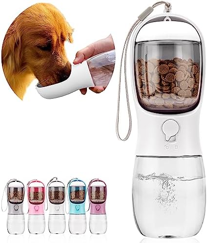  AVELORA Dog Water Bottle,Portable Pet Water Bottle With Food Container,Outdoor Portable Water Dispenser For Cat,Puppy,Pets For Walking,Hiking,Travel,Puppy Essentials,Dog Stuff(19oz)