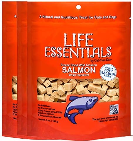  LIFE ESSENTIALS BY CAT-MAN-DOO All Natural Freeze Dried Wild Alaskan Salmon Treats For Cats & Dogs - Single Ingredient No Grain Snack With No Additives Or Preservatives, 5 Ounce Bag