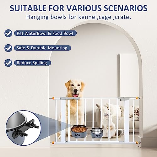  Hanging Pet Bowls,2PCS Pet Grate Bowl With Clamp Holder,Stainless Steel Dog Water Bowl Food Feeder,Removable Pet Dish Bowl For Cat,Dog Small/Medium/Large Animal (7.1"x2.8"+5.5"x2.2", Gray)