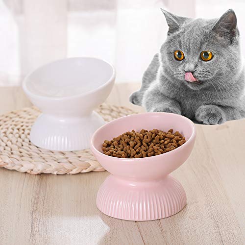  Raised Cat Food Bowls Ceramic - Tilted Elevated Cat Bowls Anti Vomiting - 4.9 In Small Cat Bowl For Dry Wet Food - Stress Free Shallow Cat Feeding Bowls For Whisker Fatigue - Dishwasher Safe - 4oz