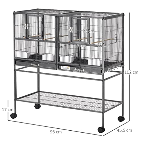  ACQUIRE Metal Bird Cage For Finch Canaries Parakeets Cockatiels With Rolling Stand, Removable Metal Tray, Wood Perch