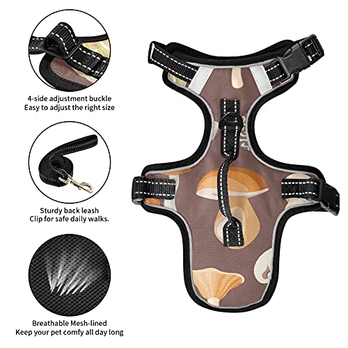  Poeticcity Mushrooms Natural Fungus Mushrooming Organic Food On Brown No Pull Vest Harness, Padded Reflective Adjustable Harnesses For Small To Large Dogs Cats With Leash Clips Easy Control Handle S