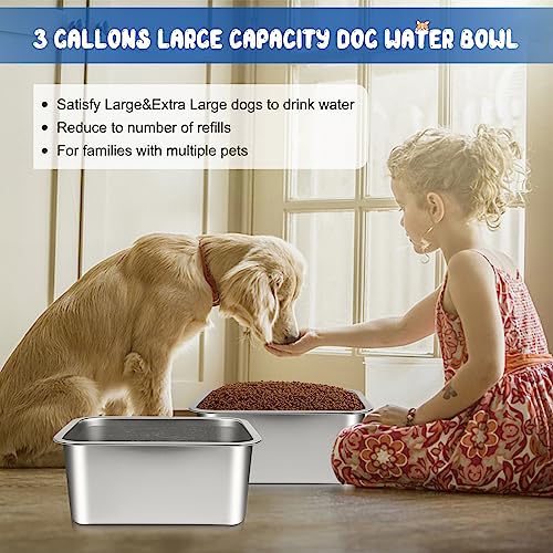 Bwogue 3 Gallons Extra Large Dog Water Bowl For Large Dogs, Durable Stainless Steel Dog Bowl For Dogs, High Capacity Dog Water And Food Bowls For Large, X-Large Dogs, 2 Pack