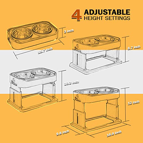  IKEREE Elevated Dog Bowls 4 Height Adjustable Raised Dog Bowl With 2 Stainless Steel Dog Food Bowls Non-Slip Dog Bowl Stand Adjusts To 3”, 8.7”, 10.3”, 12” For Small Medium Large Dogs And Pets