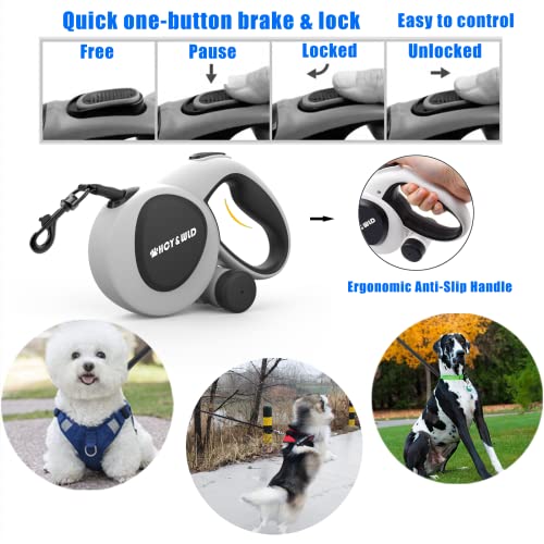  HCY&WLD Upgrade 3-in-1 Retractable Dog Leash With Integrated Dispenser & Poop Bags, 26 Ft Heavy Duty Dog Leash With Anti-Slip Handle For Dogs Up To 110 Lbs, 360° Tangle-Free, One Button Brake & Lock