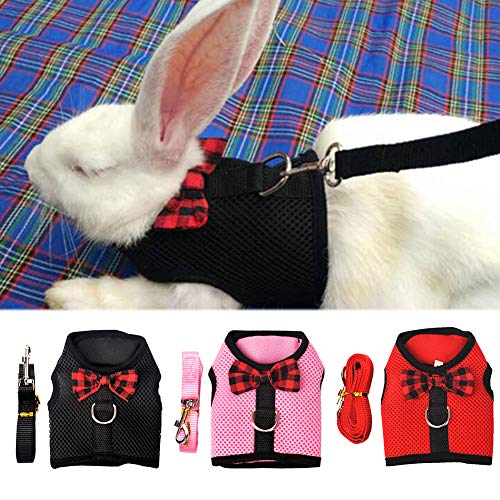  XxiaoTHAWxe Pet Leash Traction Rope, Small Animal Rabbits Hamster Vest Harness Walking Soft Bowknot Mesh Chest Strap For Walking Training Running - Black L