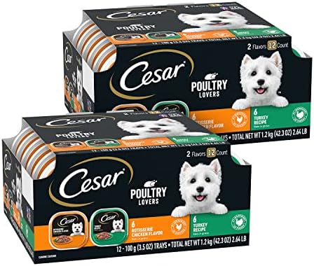  CESAR Wet Dog Food Classic Loaf In Sauce Poultry Variety Pack, (24) 3.5 Oz. Easy Peel Trays With Real Chicken, Turkey Or Duck