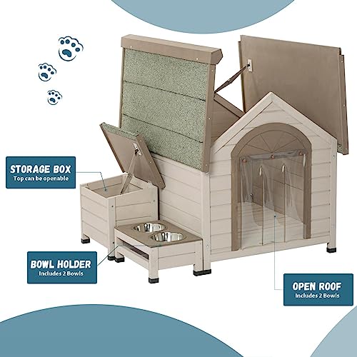 GENERIC Ervegurypets Outdoor Fir Wood Dog House With Large Terrace & Weatherproof For Small, Medium Dogs