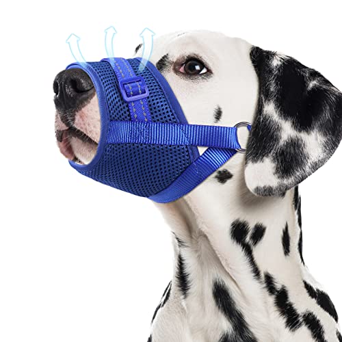  GoGoPaw Dog Muzzle Soft Air Mesh Muzzle For Large Dogs, Adjustable Pet Muzzle For Small Medium Dogs To Drink Freely, Breathable Reflective Muzzle For Dogs To Prevent Biting Barking(Blue,XL)
