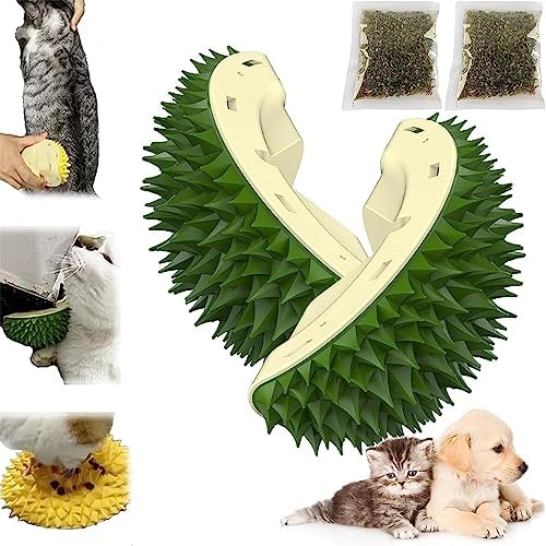  Durian-Shaped Cat Scratcher,Durian Multifunctional Toys,Cat Durian Shell Durian，Massaging And Removing Floating Hair Cat Dog Mint Toys (Green)