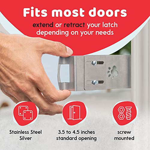  TheDoorLatch Steel Cat Door Strap And Latch, Sturdy Door Holder For Keeping Dogs And Kids Out Of Rooms, Litter Boxes, And Food, Steel Silver Color Cat Door Latch