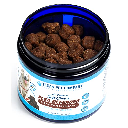  Texas Pet Company Flea Defender Flea And Tick Prevention For Dogs, Chewables For Large To Small Dogs, Natural Bacon Flavor Flea & Tick Control Treats For Dogs Soft Chew Supplement, Made In The USA.