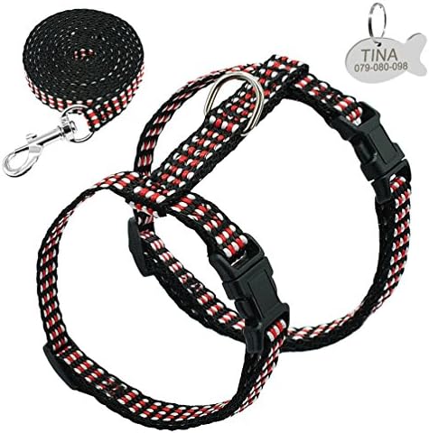  Kuntrona Nylon Cat Harness And Leash Set Customized Cats Kitten Harnesses With Id Tag Anti Lost Name Tag Blue S
