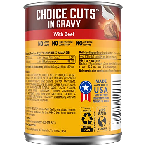  PEDIGREE CHOICE CUTS IN GRAVY Adult Canned Soft Wet Dog Food With Beef, 13.2 Oz. Cans (Pack Of 12)