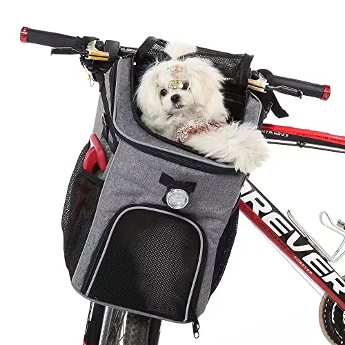  Pet Bicycle Carrier Dog Bike Basket Bag With Reflective Stripe Adjustable Shoulder Strap Pet Travel Bag Safe Dog Backpack Carrier For Small-Medium Cat Dog Bicycle Pet Outgoing Bag (Grey)