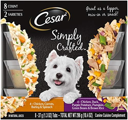  CESAR Simply Crafted Adult Wet Dog Food Meal Topper Variety Pack, Chicken, Carrots, Potatoes & Peas And Beef, Chicken, Purple Potatoes, Green Beans & Red Rice, (10) 1.3 Oz. Tubs