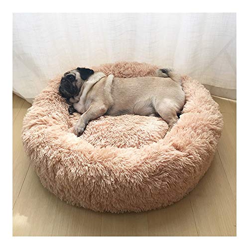  YangYan Super Soft Pet Bed Kennel Dog Round Cat Winter Warm Sleeping Bag Long Plush Puppy Cushion Mat Portable Cat Supplies 46/50/60cm (Color : White Brown, Size : 35cm)