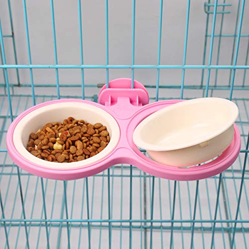 POPETPOP Dog Crate Feeder-Durable Pet Bowls Hanging Water Bowl For Dog Cage Cat Double Bowls Coop Cup Feeder-Pink