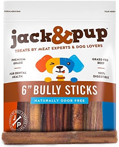 Jack&Pup Thin Dog Bully Sticks Odor Free, Bully Sticks For Dogs, Healthy Dog Treats Bully Sticks For Small Dogs, Beef Dog Chews, Pizzle Chew Sticks For Dogs (12-Inch Thin Bully Stick, 12 Pack)
