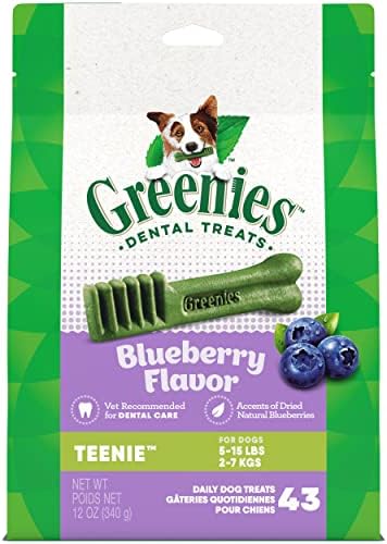  GREENIES TEENIE Natural Dog Dental Care Chews Oral Health Dog Treats Blueberry Flavor, 12 Oz. Pack (43 Treats)