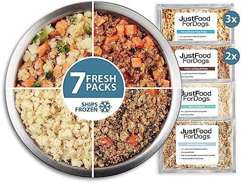  JustFoodForDogs Frozen Fresh Human Grade Dog Food, Sampler Variety Pack, (18 Oz - 7 Pack)