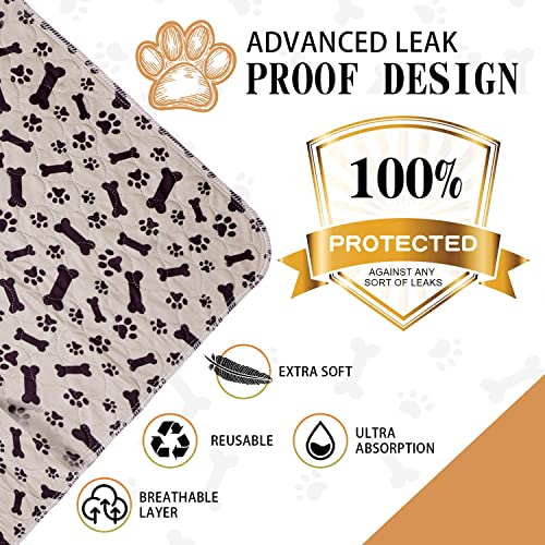  Pee Pads For Dogs Reusable Washable,2 Pack Well Made Dog Training Waterproof Pet Pads For Dog Bed Mat,Puppy Pads Extra Large ,Leak Proof Super Absorbent Whelping Pads ,48x60 Inch,Brown+Gray
