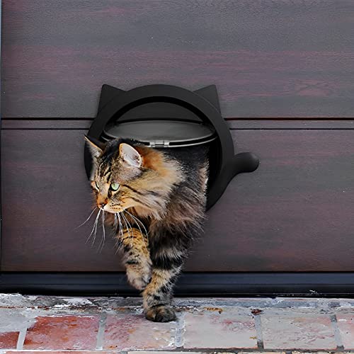 GENERIC CATDGET Cat Door, Exterior Cat Door, Security & Privacy, Pet Door, Exterior Or Interior Door, 4-Way Locking, Cat Design, No-Flap, Easy Install (Black)