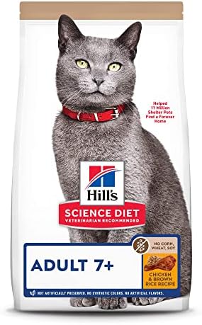  Hill's Science Diet Senior 7+ No Corn, Wheat Or Soy Dry Cat Food, Chicken Recipe, 7 Lb. Bag