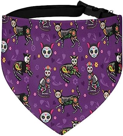GENERIC Sugar Skull Calavera Black Cats Mexican Style Pet Bandana Collar - Scarf Collar - Art Dog Bandana Minimal Head Cicumference