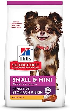  Hill's Science Diet Dry Dog Food, Adult, Small & Mini Breeds, Sensitive Stomach & Skin, Chicken Recipe, 4 Lb. Bag