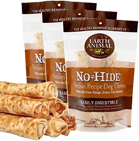  EARTH ANIMAL No Hide Medium Chicken Flavored Natural Rawhide Free Dog Chews Long Lasting Dog Chew Sticks | Dog Treats For Large Dogs | Great Dog Chews For Aggressive Chewers