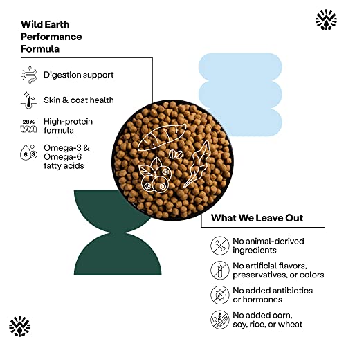  Wild Earth Vegan Dry Dog Food Performance Formula | Plant-Based Vegetarian Kibble | Wheat-Free, Allergen-Free, Veterinarian-Developed | Veggie Chick'n Kabob Flavor, 4lb Bag