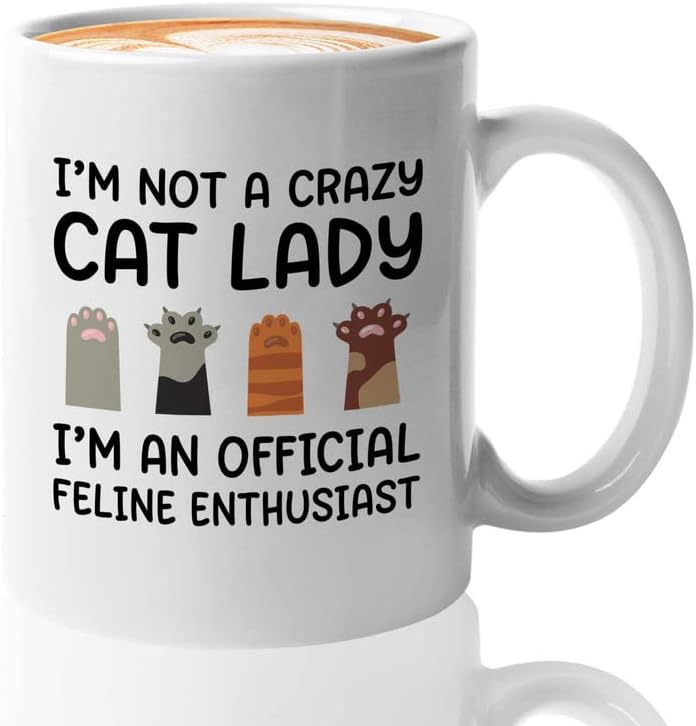  Flairy Land Cat Lady Coffee Mug 15oz Black - Passionate About Cats -Cat Paw Cat Parents Cat Mama Cat Lover Kitties Purr Feline Mom