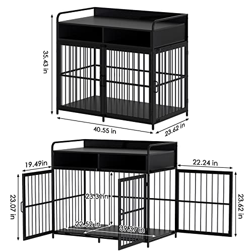  Saudism Dog Crate For Large Dogs, Black Furniture Dog Crate, Large Dog Kennel Indoor, Heavy Duty Wood Dog Cage Table With Drawers Storage, Sturdy Metal, Inner Size: 39.4" L X 22.5" W X 23.3" H