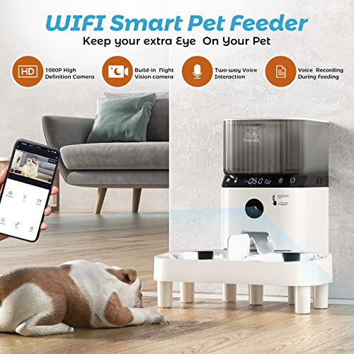  Sobralik Automatic Cat Feeders, Smart Timed Automatic Dog Feeder, HD Camera Voice And Video Recording, Cat Food Dispenser Portion, 2.4G Wi-Fi Enabled App Control, 5L Capacity For Cats Dogs