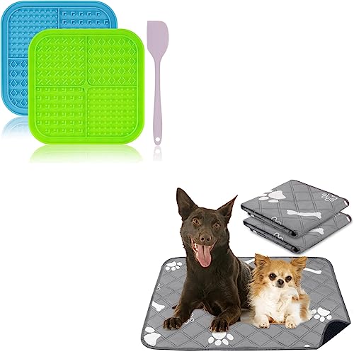  A Bundle Of PatiencET 2 Pack Licking Mat For Dogs And 2 Pack Washable Pee Pads For Dogs