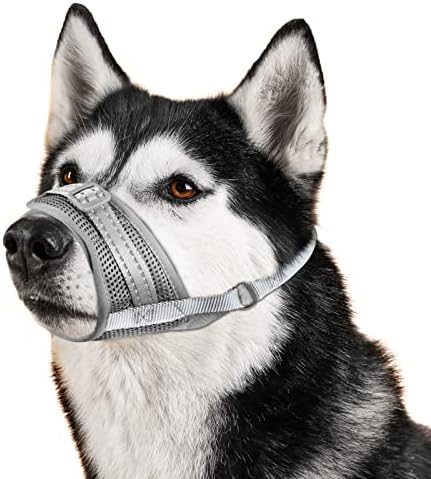  GoGoPaw Dog Muzzle Soft Air Mesh Muzzle For Large Dogs, Adjustable Pet Muzzle For Small Medium Dogs To Drink Freely, Breathable Reflective Muzzle For Dogs To Prevent Biting Barking(Blue,XL)