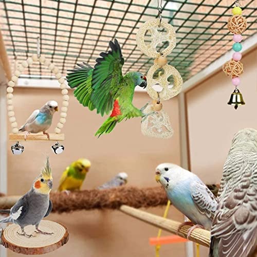  JYDQM 8 Pcs/Set Bird Parrot Swing Toys Chewing Standing Hanging Perch Hammock Bird Cage For Budgerigar Parakeet Conure
