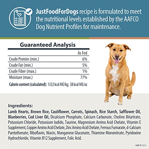  JustFoodForDogs Pantry Fresh Dog Food, Human Grade Lamb & Brown Rice (6 Pack)