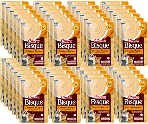  INABA Churu Bisque Lickable Treats For Cats, Creamy Purée Bisque With Vitamin E & Green Tea Extract, 1.4 Ounces Per Pouch, (48 Servings), Chicken With Beef Recipe