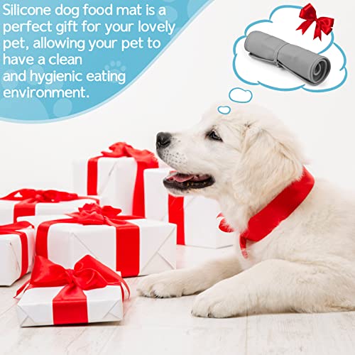  ODRIW Dog Food Mat, Outdoor Portable Dog Bowl Mat, Silicone Double Bowl Dog Mat For Food And Water For Small, Medium And Large Dogs And Cats, Pet Food Mat With Storage Bag. (Grey)