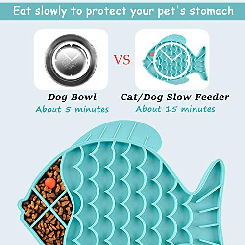  DLDER Cat Slow Feeder,2 Pack Fish-Shaped Cat Lick Treat Mat For Cats Dogs Anxiety Relief, Cat Puzzle Feeder Cat Bowl, Fun Alternative To Slow Feeder Cat Bowl (Blue And Green).