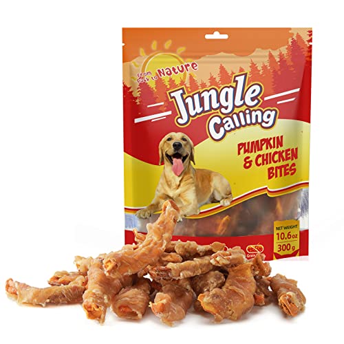  Jungle Calling Natural Chicken Wrapped Pumpkin Dog Treats, Rawhide Free Healthy Chews For Puppy, Gluten And Grain Free Dog Snacks, 11oz