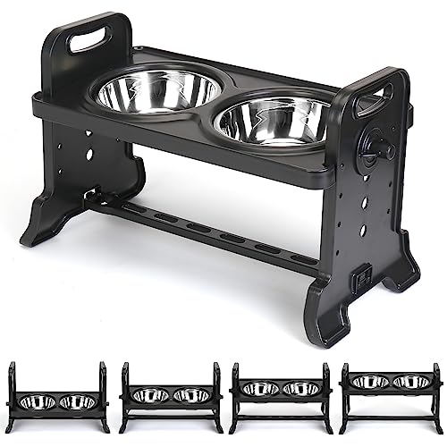  Elevated Dog Bowls, ShineMe 4 Adjustable Heights Raise Pet Bowl Stand Feeder With 2 Stainless Steel Food & Water Bowls For Small Medium Dogs Cats And Pets
