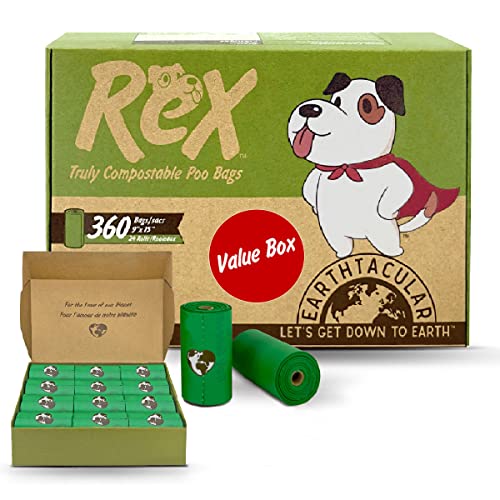  REX Certified Home Compostable Dog Poop Bags, Plant-Based, Unscented, Ultra Thick And Leak-Proof, 9 X 13 Waste Bags, 360 Count