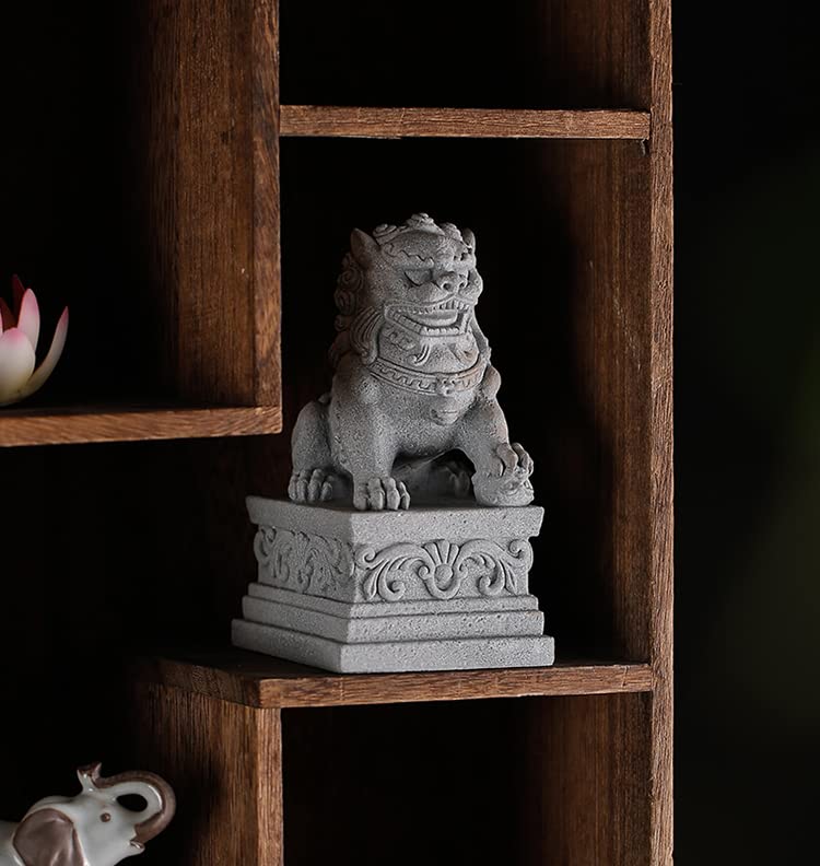  Livelyfish Large Asian Fu Foo Dogs Statues A Pair Of Two Guardian Lion Sandstone Figurine Pets Fish Tank Aquarium Landscape Ornaments Accessories Feng Shui Decorations (D)